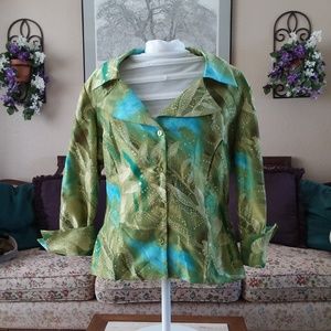Dressbarn Ladies Green Floral Blouse Size Small